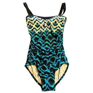 Rose Marie Reid Aqua Blue Ruched Front Shape Wear One Piece Swimsuit